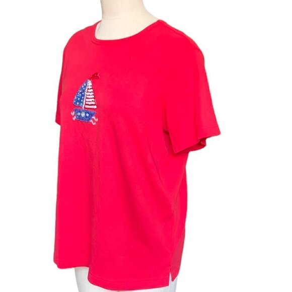 Quacker Factory Tee Top Sequined Sailboat USA Stars & Stripes L Red 61K - Picture 4 of 7